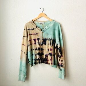 DAYDREAMER Tie Dye Cropped Thermal Henley Size Medium